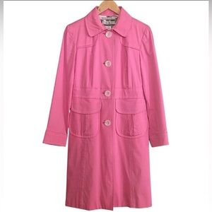 Nine & Company Pink Trench Coat Size 4 Floral Lined Stretch Cotton